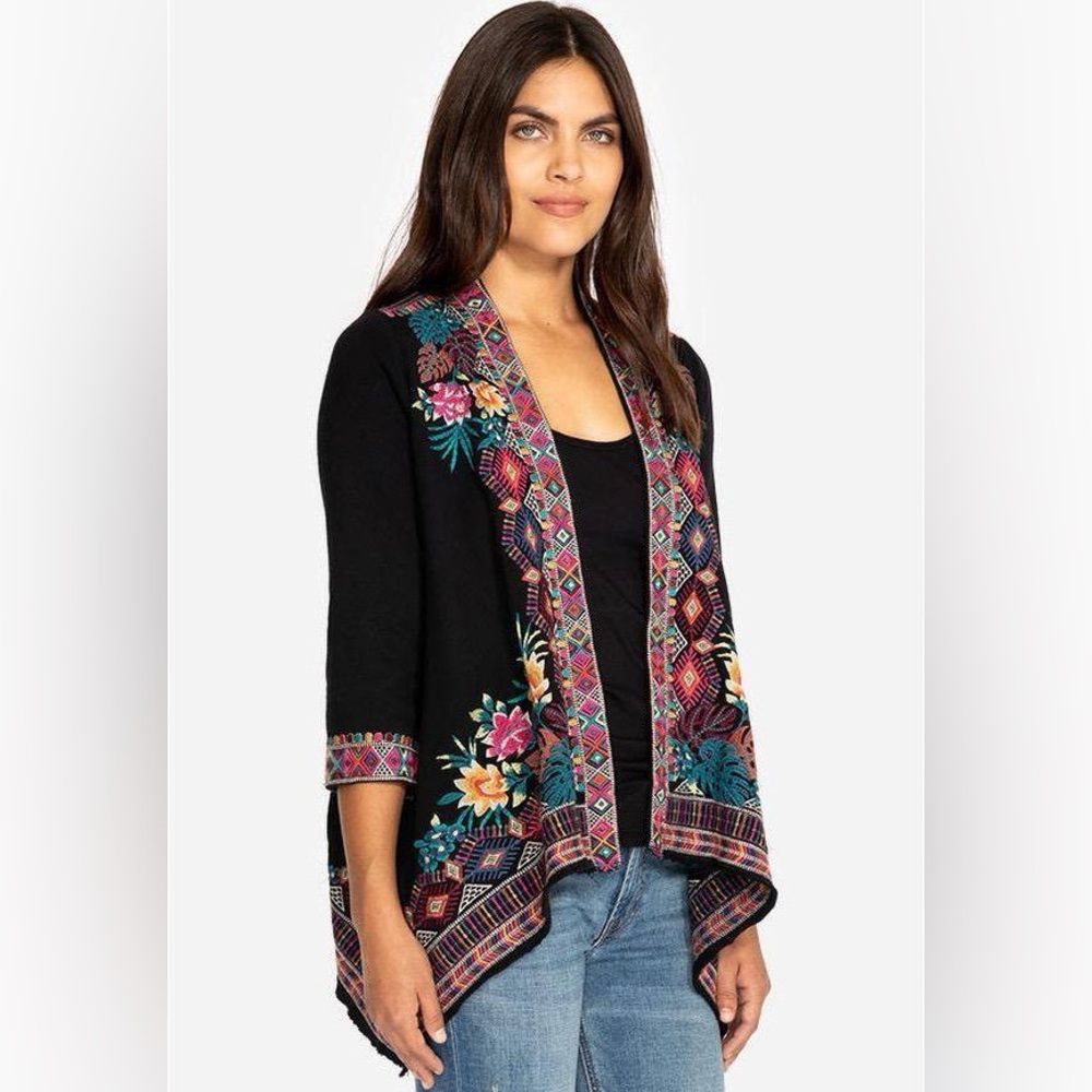 🆕Johnny Was Black Cardigan with Colorful Embroidery